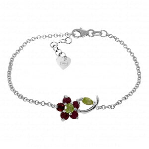 0.87 Carat 14K Solid White Gold Flower Bracelet Ruby Peridot