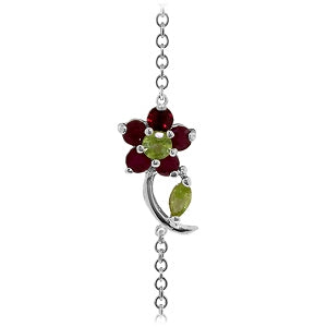 0.87 Carat 14K Solid White Gold Flower Bracelet Ruby Peridot