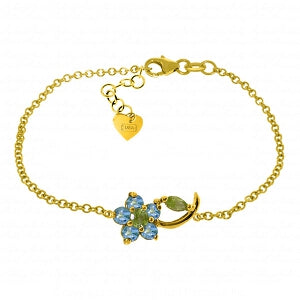 0.87 Carat 14K Solid Yellow Gold Flower Bracelet Blue Topaz Peridot