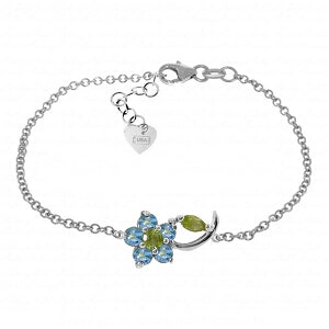 0.87 Carat 14K Solid White Gold Flower Bracelet Blue Topaz Peridot