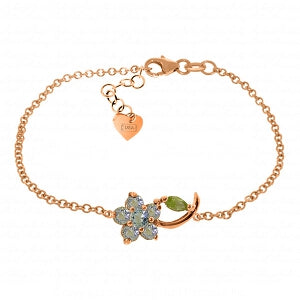 0.87 Carat 14K Solid Rose Gold Flower Bracelet Aquamarine Peridot