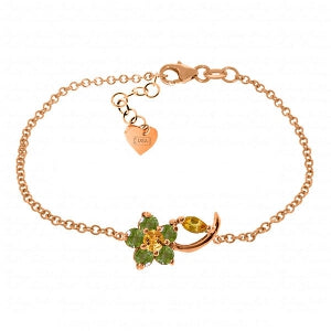 0.87 Carat 14K Solid Rose Gold Flower Bracelet Citrine Peridot