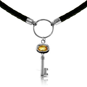 0.5 Carat 14K Solid White Gold Leather Key Necklace Citrine