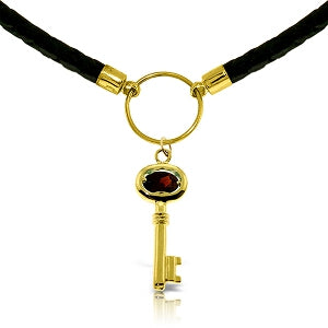0.5 Carat 14K Solid Yellow Gold Leather Key Necklace Garnet