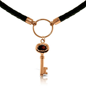 0.5 Carat 14K Solid Rose Gold Leather Key Necklace Garnet