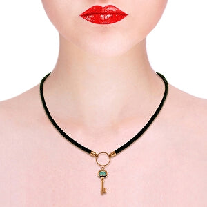 0.5 Carat 14K Solid Rose Gold Leather Key Necklace Blue Topaz