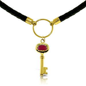 0.5 Carat 14K Solid Yellow Gold Leather Key Necklace Ruby