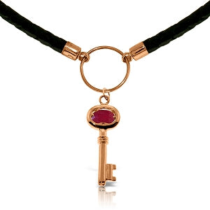 0.5 Carat 14K Solid Rose Gold Leather Key Necklace Ruby