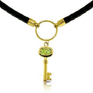 0.5 Carat 14K Solid Yellow Gold Leather Key Necklace Peridot