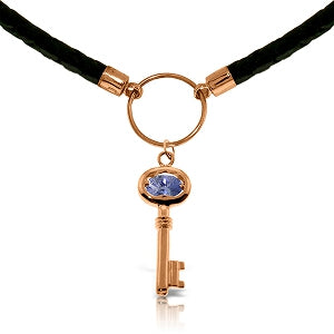 0.5 Carat 14K Solid Rose Gold Leather Key Necklace Tanzanite