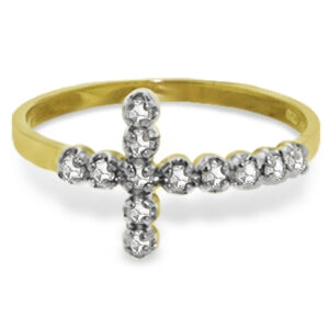 0.18 Carat 14K Solid Yellow Gold Cross Ring Natural Diamond