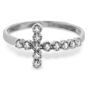 0.18 Carat 14K Solid White Gold Cross Ring Natural Diamond