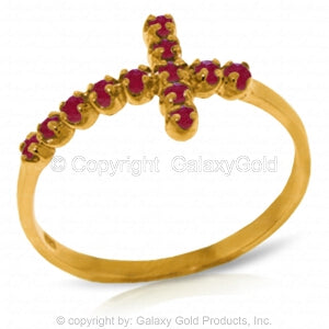 0.3 Carat 14K Solid Yellow Gold Cross Ring Natural Ruby