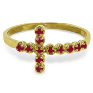 0.3 Carat 14K Solid Yellow Gold Cross Ring Natural Ruby