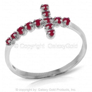 0.3 Carat 14K Solid White Gold Cross Ring Natural Ruby