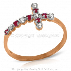 0.24 Carat 14K Solid Rose Gold Cross Ring Diamond Ruby