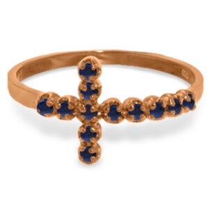 0.3 Carat 14K Solid Rose Gold Cross Ring Natural Sapphire