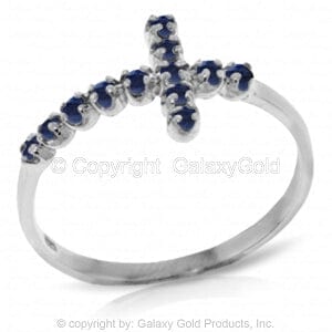 0.3 Carat 14K Solid White Gold Cross Ring Natural Sapphire