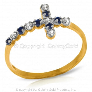 0.24 Carat 14K Solid Yellow Gold Cross Ring Diamond Sapphire