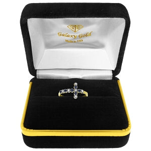 0.24 Carat 14K Solid Yellow Gold Cross Ring Diamond Sapphire