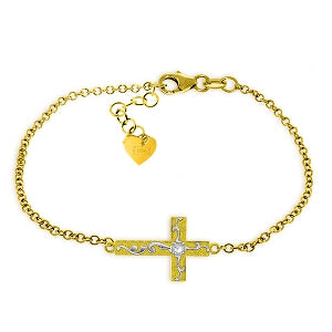 0.05 Carat 14K Solid Yellow Gold Cross Bracelet Natural Diamond