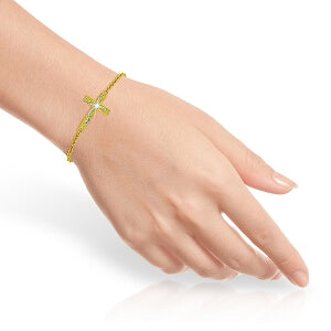 0.05 Carat 14K Solid Yellow Gold Cross Bracelet Natural Diamond