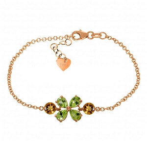 3.15 Carat 14K Solid Rose Gold Bracelet Peridot Citrine