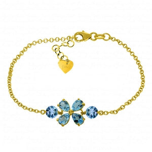3.15 Carat 14K Solid Yellow Gold Bracelet Natural Blue Topaz