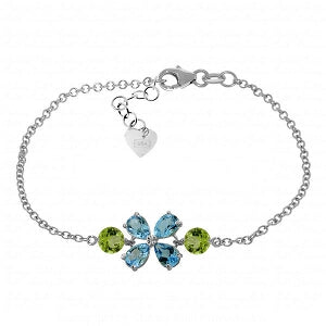 3.15 Carat 14K Solid White Gold Bracelet Blue Topaz Peridot