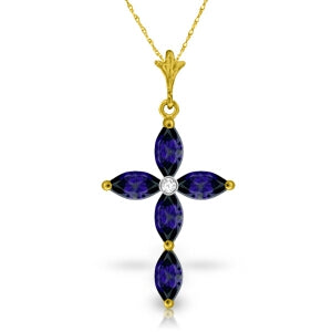 1.1 Carat 14K Solid Yellow Gold Necklace Natural Diamond Sapphire