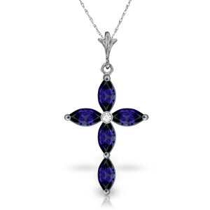 1.1 Carat 14K Solid White Gold Necklace Natural Diamond Sapphire