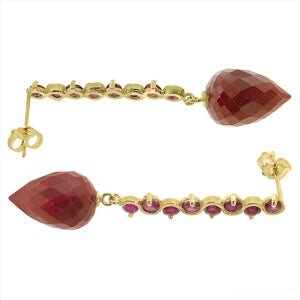 29.2 Carat 14K Solid Yellow Gold Drop Briolette Ruby Earrings