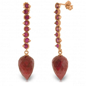 29.2 Carat 14K Solid Rose Gold Drop Briolette Ruby Earrings