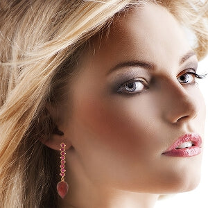 29.2 Carat 14K Solid Rose Gold Drop Briolette Ruby Earrings