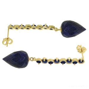 29.2 Carat 14K Solid Yellow Gold Drop Briolette Sapphire Earrings