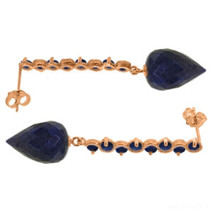 29.2 Carat 14K Solid Rose Gold Drop Briolette Sapphire Earrings