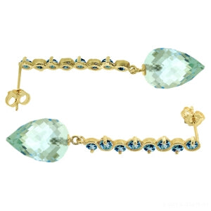 25.6 Carat 14K Solid Yellow Gold Drop Briolette Blue Topaz Earrings