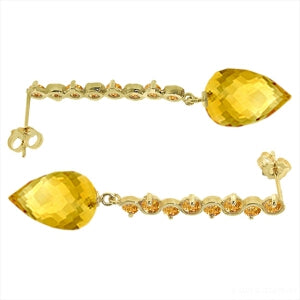 22.1 Carat 14K Solid Yellow Gold Drop Briolette Citrine Earrings