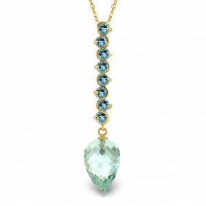12.8 Carat 14K Solid Yellow Gold Necklace Pointy Briolette Drop Blue Topaz