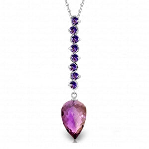 11.05 Carat 14K Solid White Gold Necklace Pointy Briolette Drop Amethyst