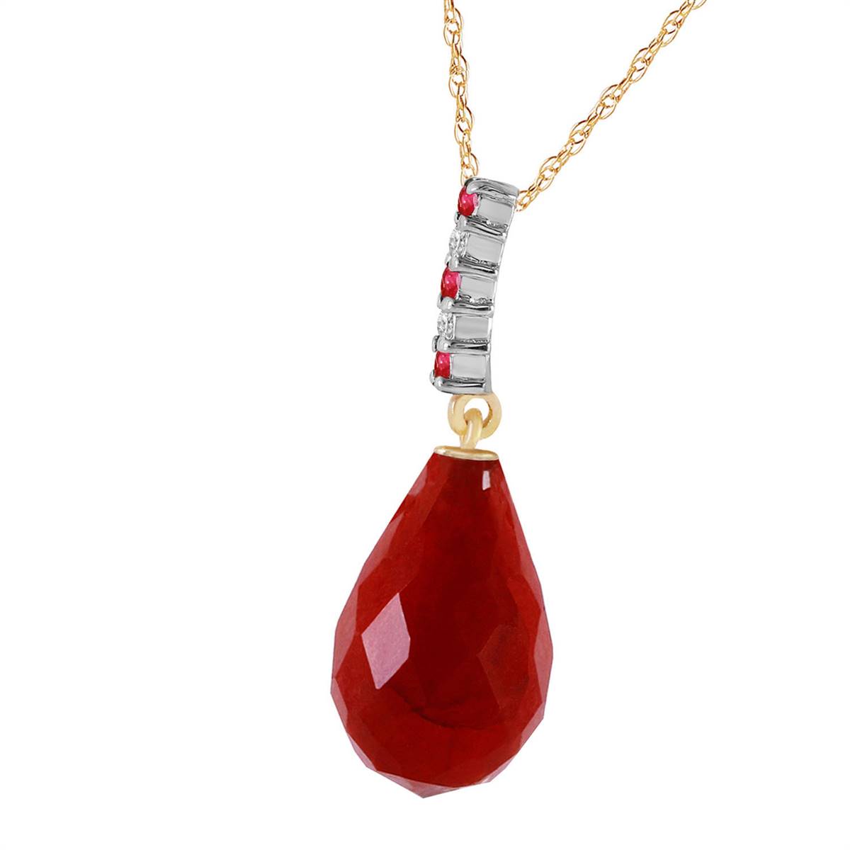 8.95 Carat 14K Solid Yellow Gold Necklace Diamond Briolette Drop Ruby
