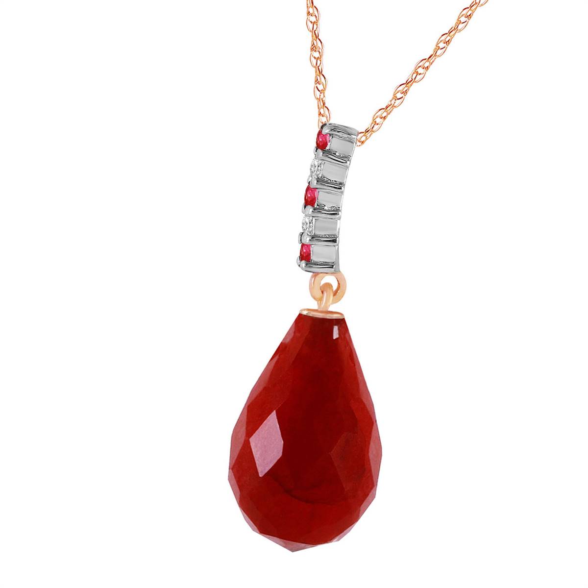 8.95 Carat 14K Solid Rose Gold Necklace Diamond Briolette Drop Ruby