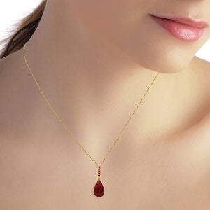 9 Carat 14K Solid Yellow Gold Necklace Briolette Drop Ruby
