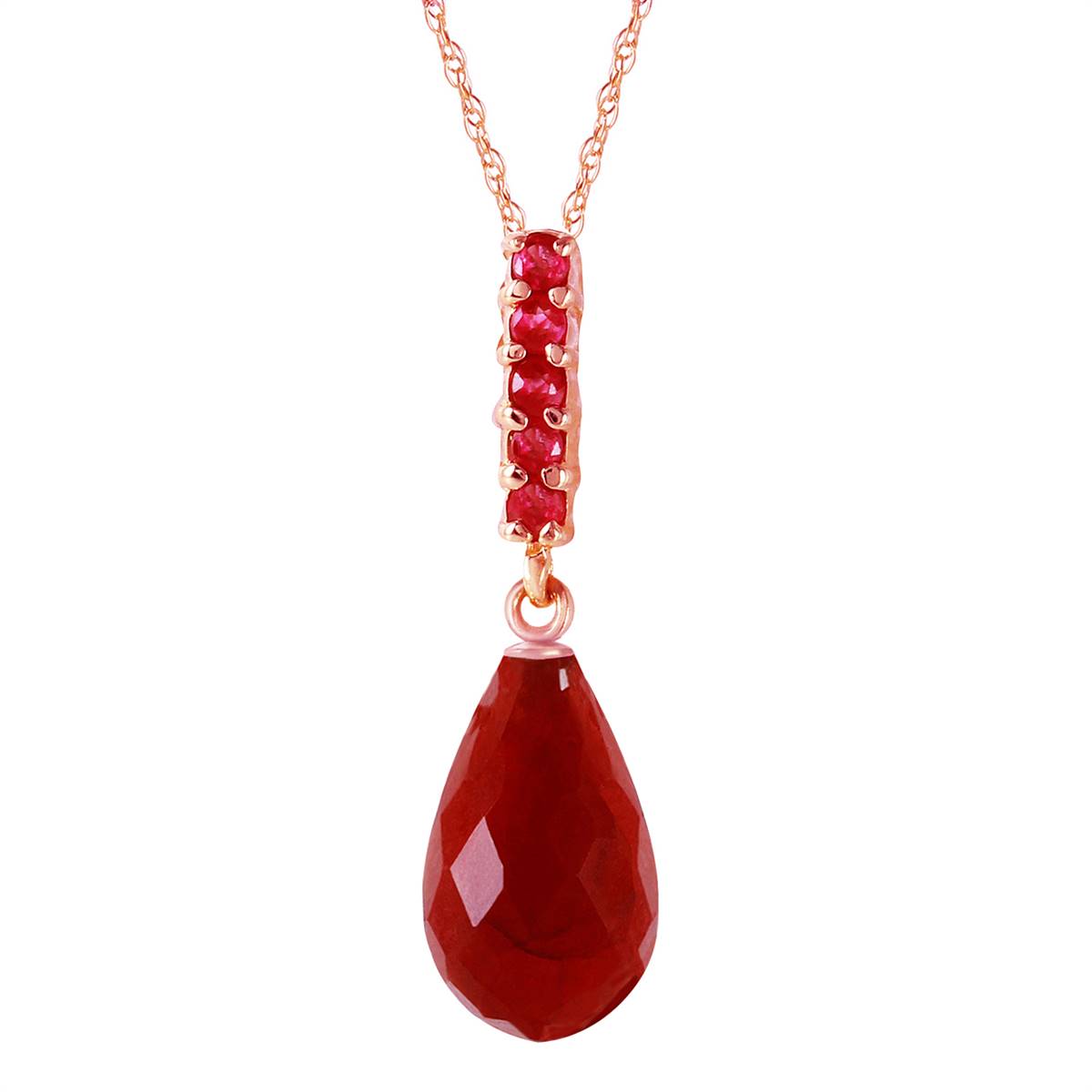 9 Carat 14K Solid Rose Gold Necklace Briolette Drop Ruby