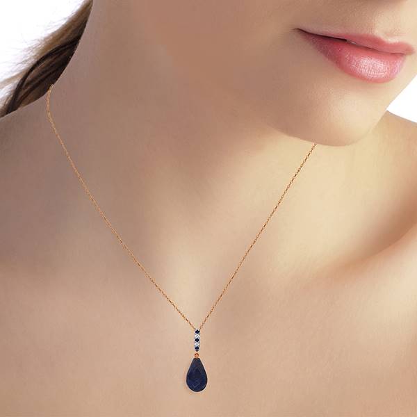 8.95 Carat 14K Solid Rose Gold Necklace Diamond Briolette Drop Sapphire