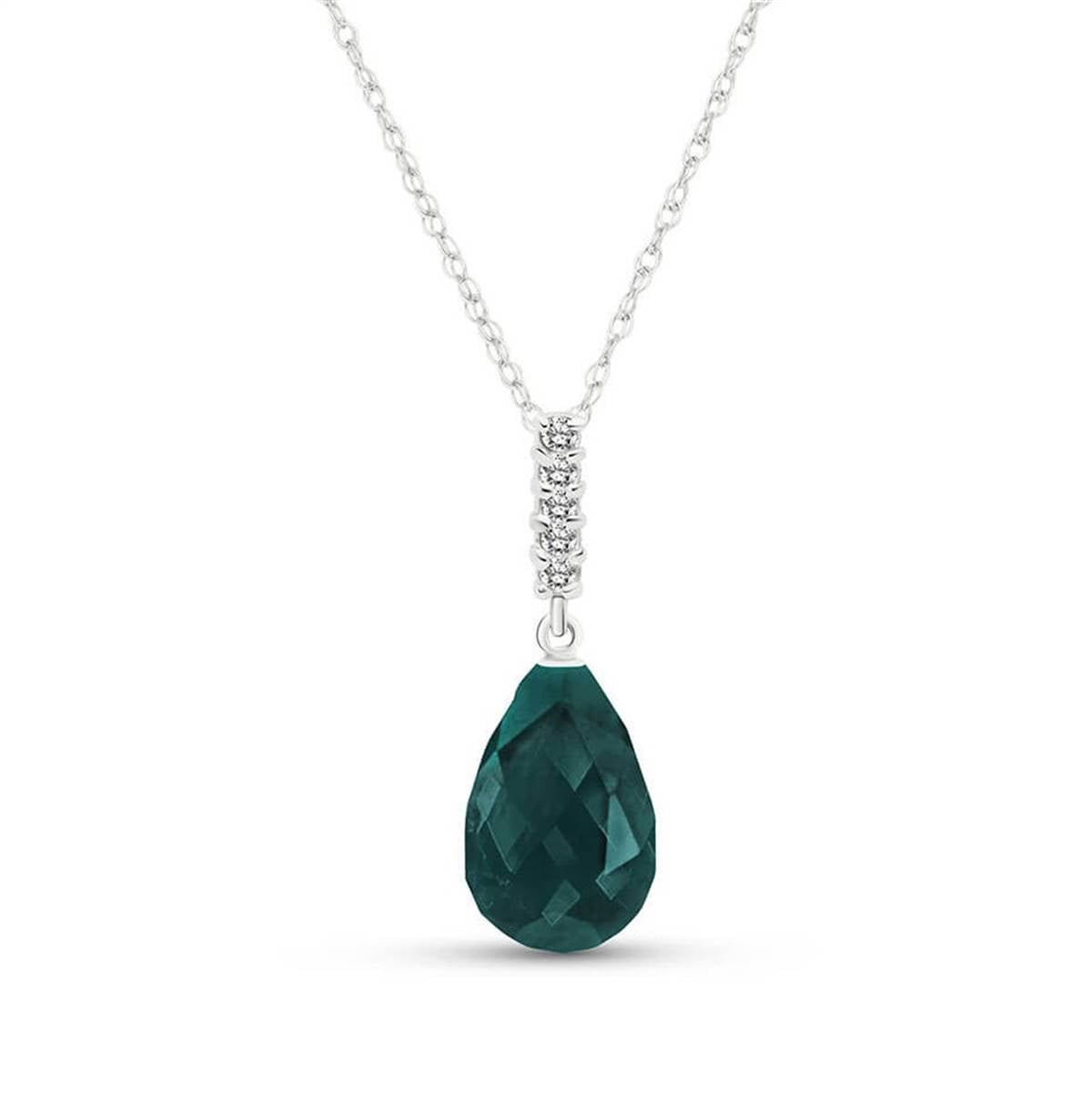 8.88 Carat 14K Solid White Gold Necklace Diamond Briolette Drop Emerald
