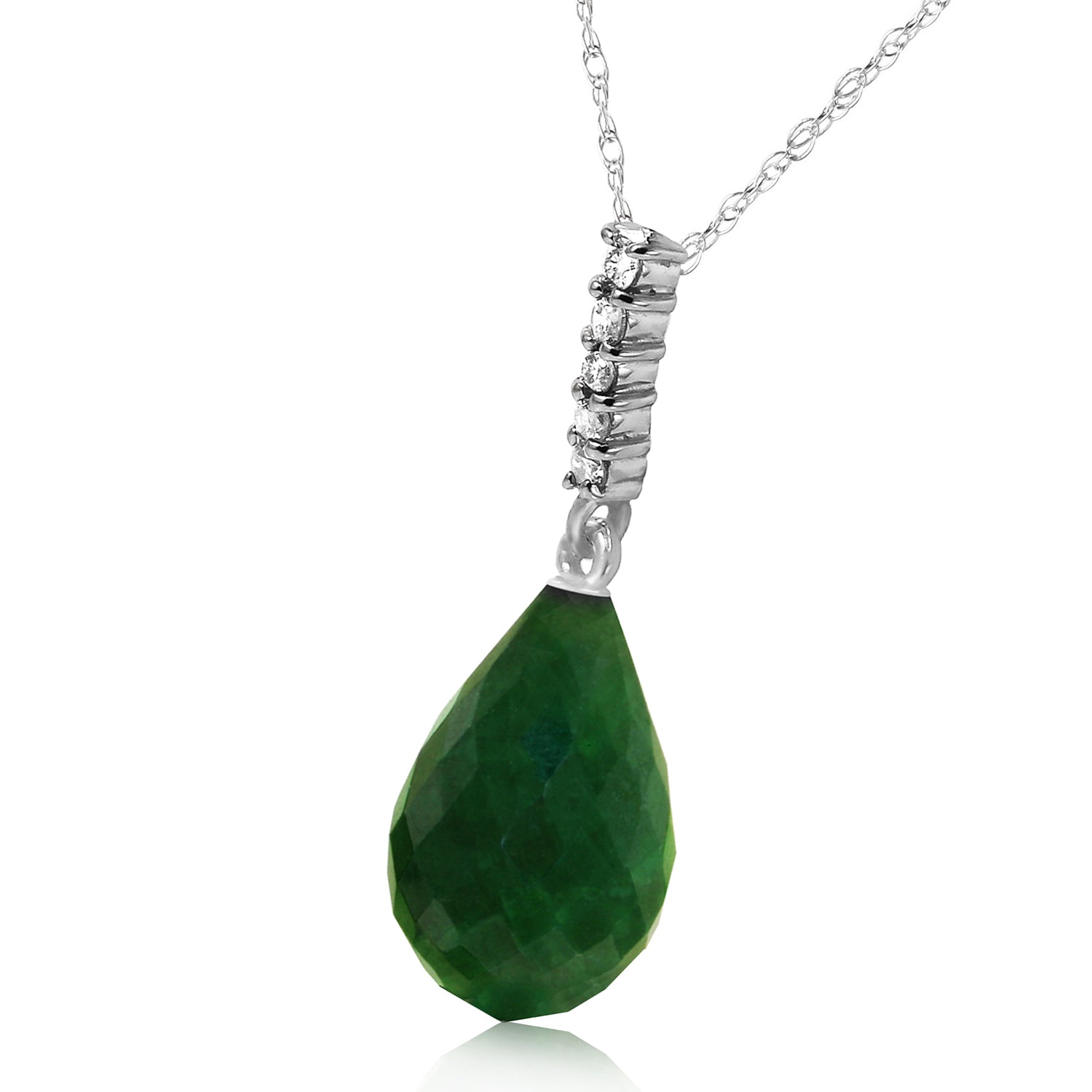 8.88 Carat 14K Solid White Gold Necklace Diamond Briolette Drop Emerald