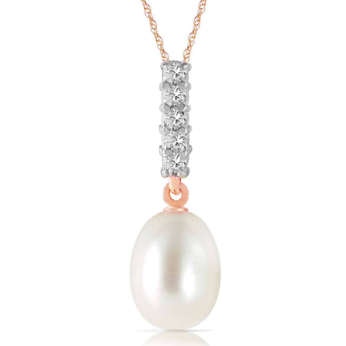 4.08 Carat 14K Solid Rose Gold Necklace Diamond Briolette Pearl