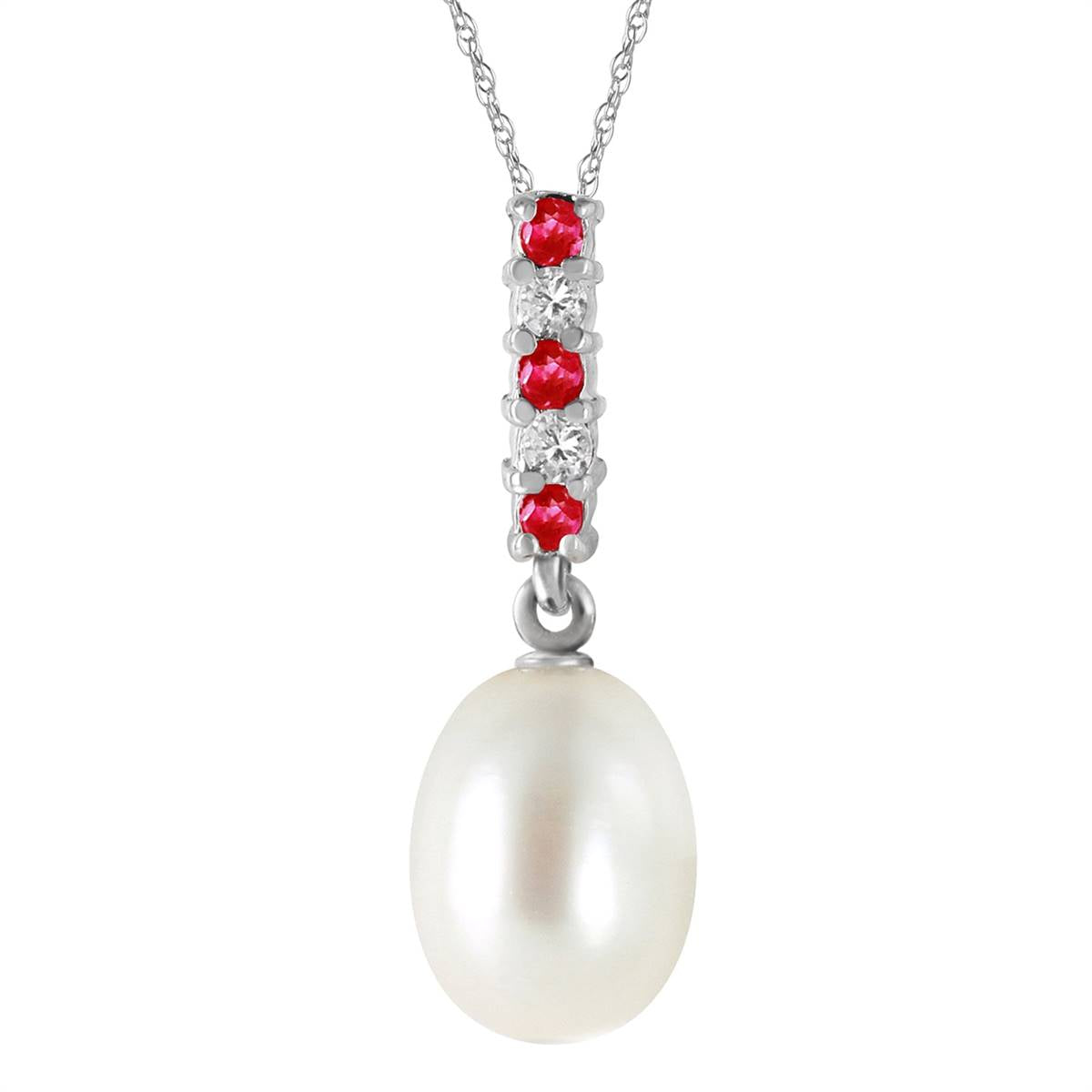 4.15 Carat 14K Solid White Gold Necklace Diamond, Ruby Briolette Pearl