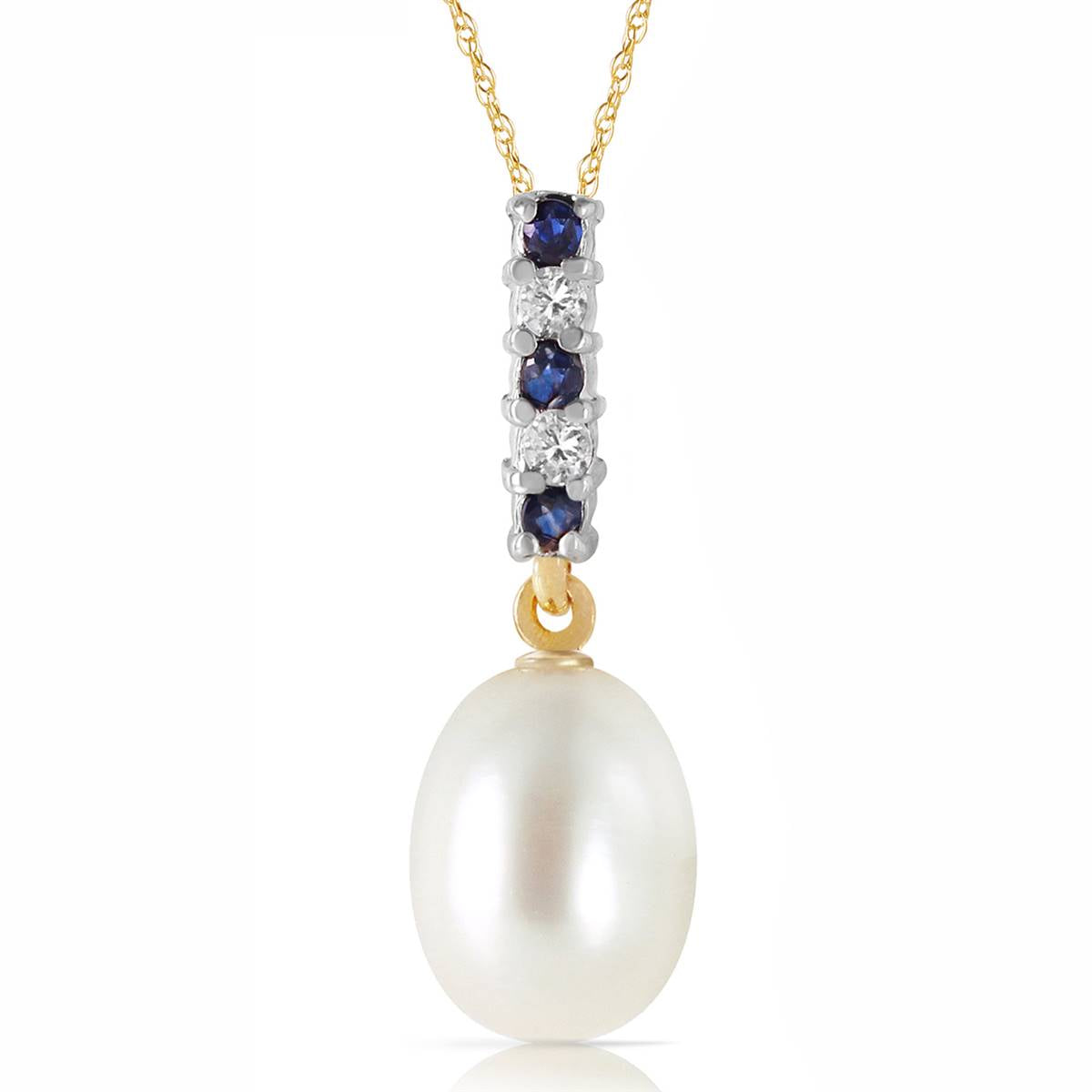 4.15 Carat 14K Solid Yellow Gold Necklace Diamond, Sapphire Briolette Pear